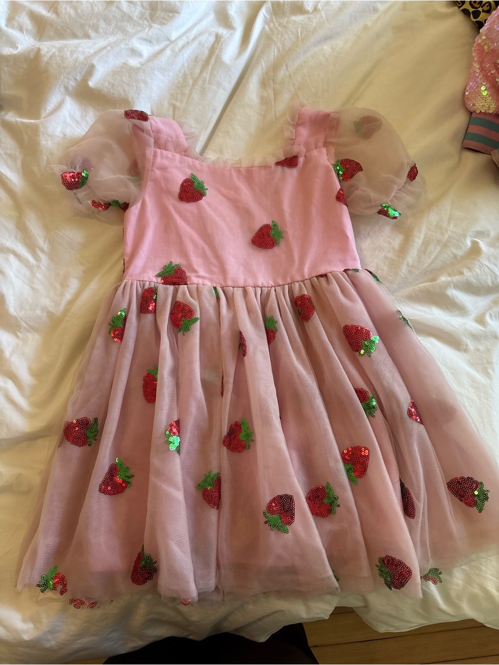 Pink Strawberry Sequin Tulle Dress for Girls